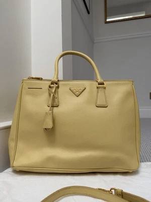 Vintage PRADA Galleria Saffiano Leather Medium Tote In Yellow - Image 1 of 4