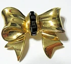VTG BOW black gold tone metal holiday Brooch Pin Fashion Costume Jewelry
