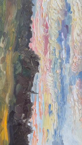 Original Öl Landschaft Gemälde Impressionist Himmel Wolken Palette Messer 35x25cm - Video 1 von 1