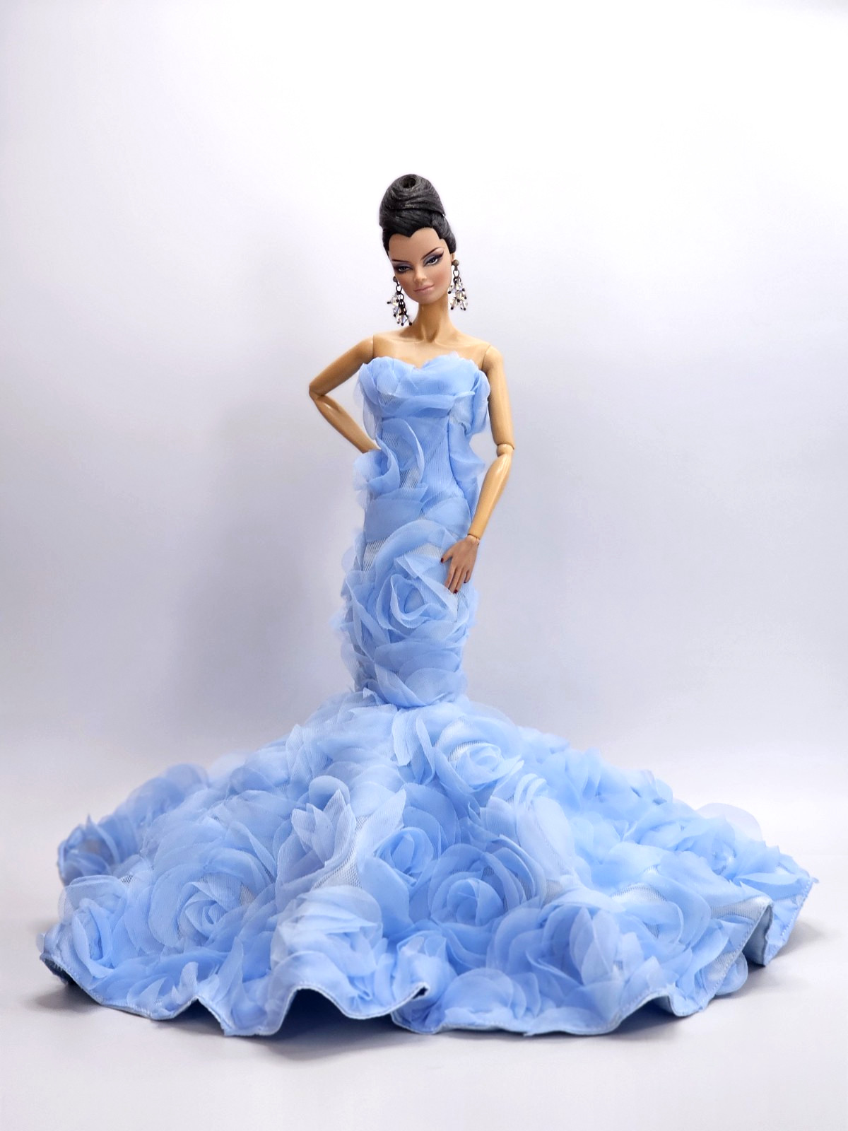 Handmade Blue Flower Dress Outfit Gown For Barbie Silkstone Fashion Royalty FR
