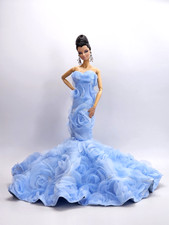 Hecho a mano Vestido Flor Azul Conjunto Vestido Para Barbie Piedra de Seda Moda Realeza FR