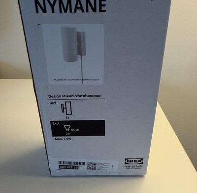 IKEA NYMÅNE Wall Lamp White GU10 Max 7.5W Indoor Plug-In 003.978.59