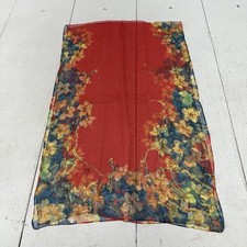 Pokeedioty Red Blue Yellow Floral Print Silky Sheer 32x38 Inch Thin Scarf NEW