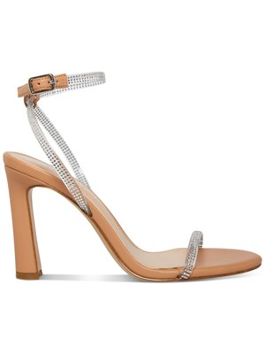 MADDEN GIRL Womens Beige Rhinestone Tasha Round Toe Stiletto Heeled Sandal 9.5 M
