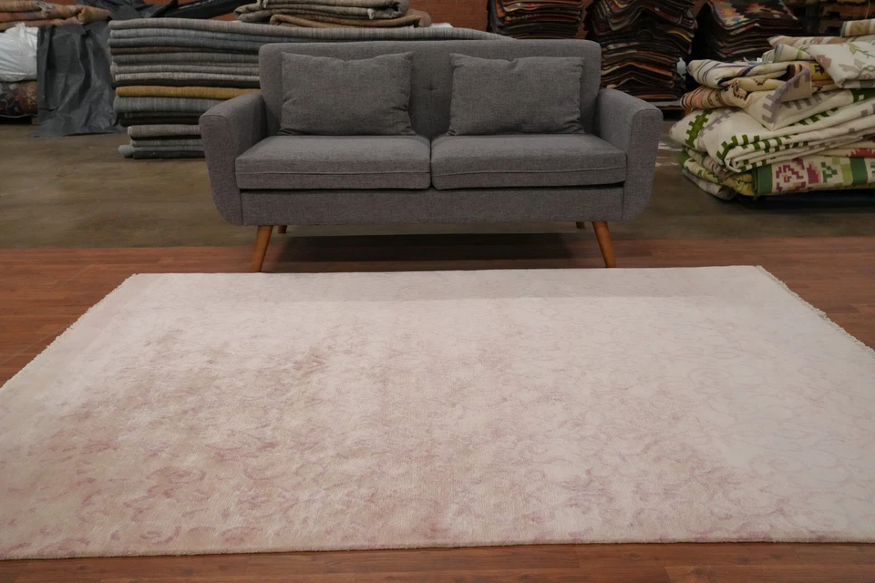 Pastel Colors Nepalese Area Rug 6x8 Hand-knotted Damask Pattern in Wool/ Silk - Image 3 of 4