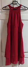 Red Lined Layered Sleeveless Dress Party Evening Xmas Christmas Size Uk L Large