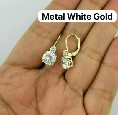 14K White Gold IGI 2Ct Round Cut Lab Grown Diamond Women Drop/Dangle Earrings