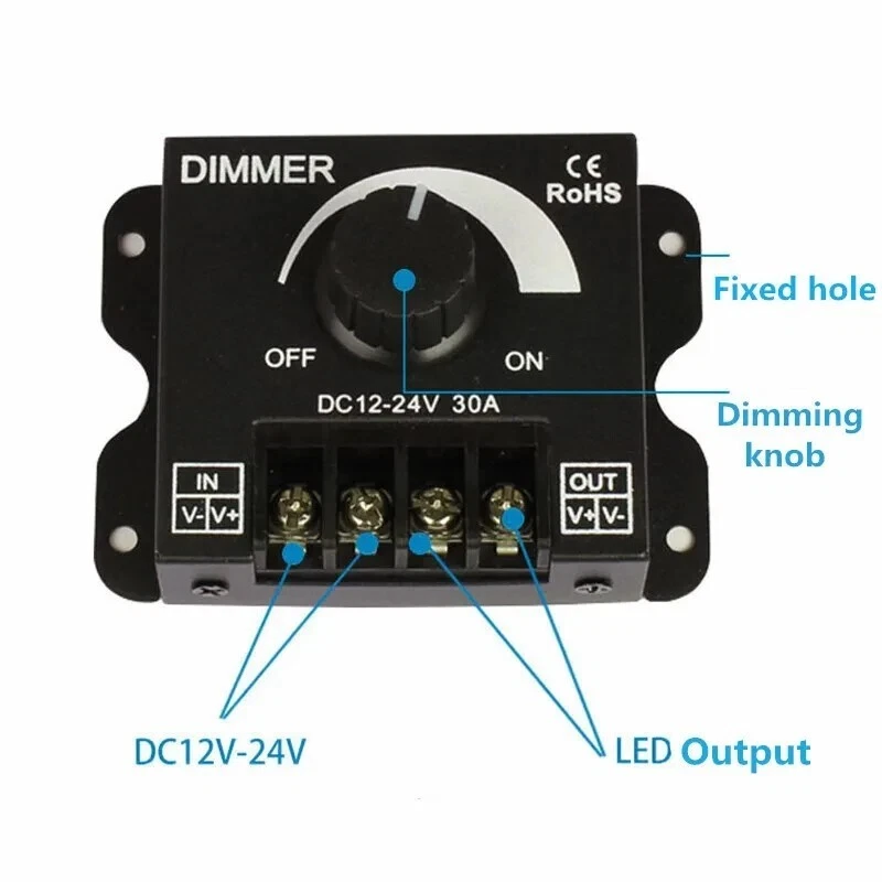 Led Single Strip Dimmer DC12-24V 30A 360W Output Controller RF Wireless Remote - Image 4 of 4