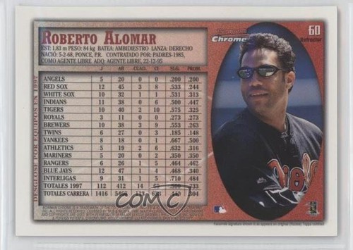 1998 Bowman Chrome International Refractor Roberto Alomar #60 HOF - Picture 2 of 4