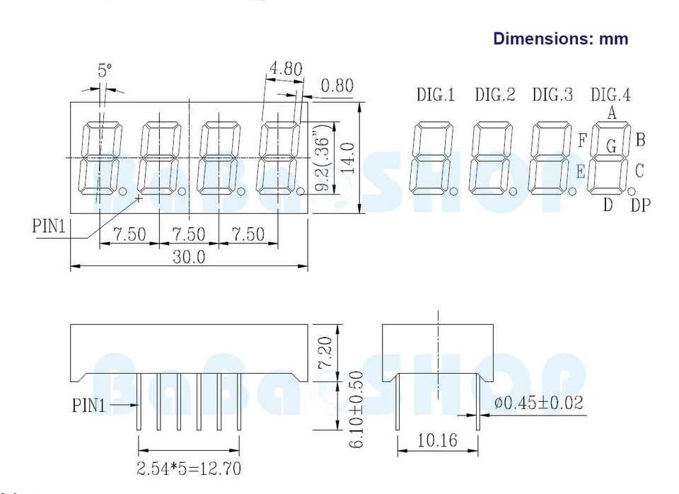 New 0.36" 0.36 inch Green LED 7 Segment Display 4 Digit Common Anode / Cathode - Image 3 of 4