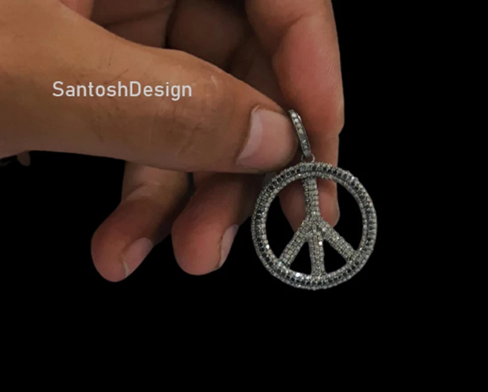 Diseñador Paz Plata Negro Espinela Diamante Dije Colgante, Joyería Hecha a Mano, Regalo Foto 3 de 3