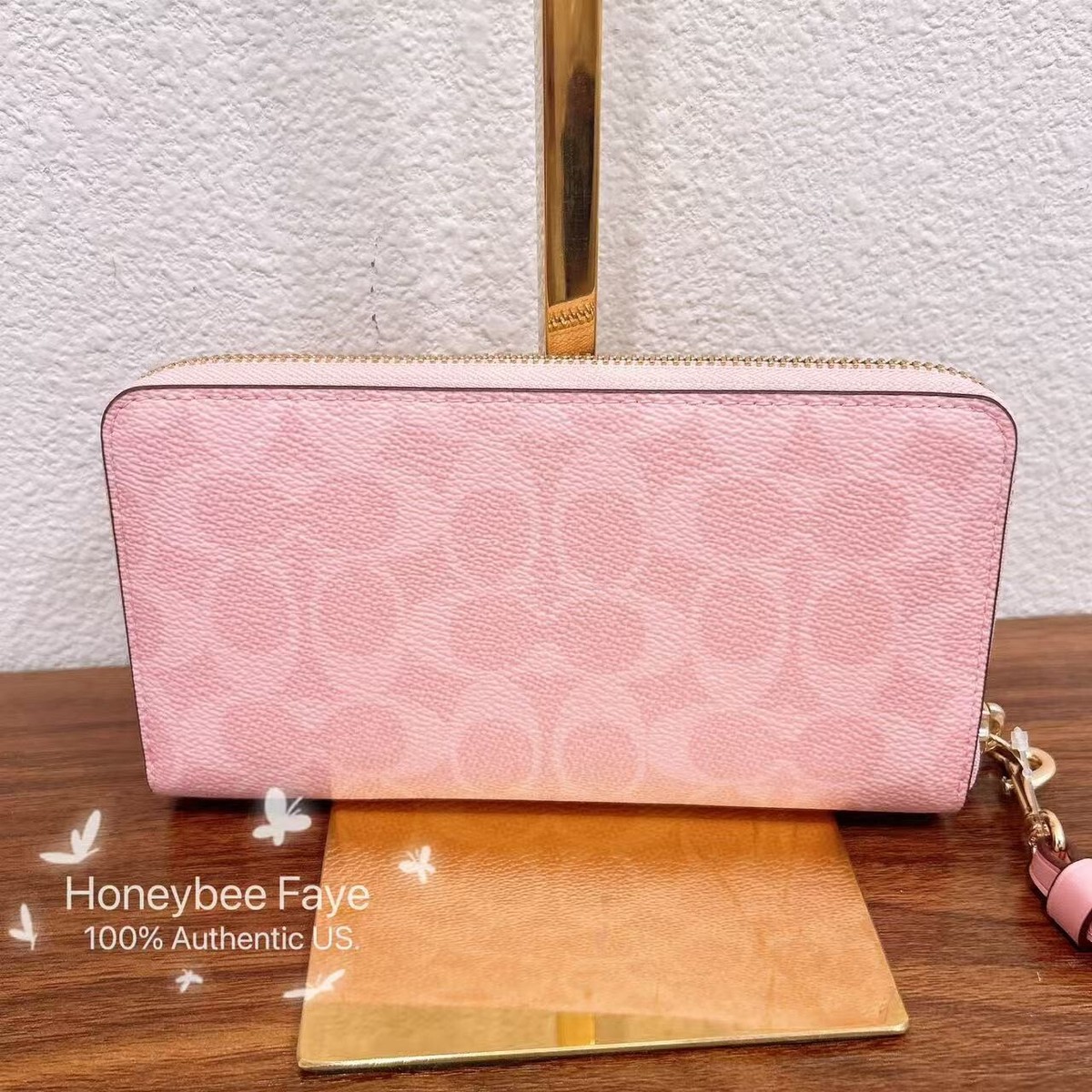 COACH ダブル ジップ ウォレット PINK Coach Double Zip Wallet In Signature Canvas With Floral