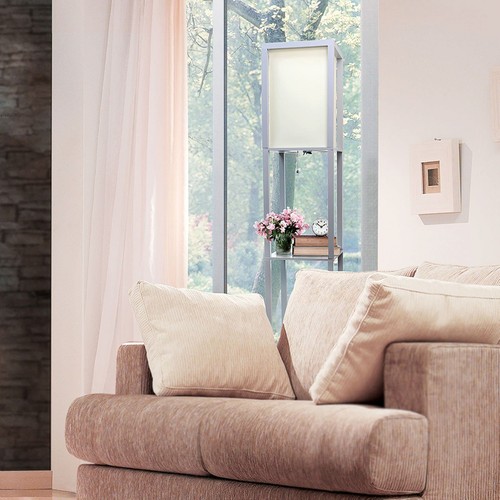 Simple Designs LF1014-GRY Etagere Organizer Storage Shelf Linen Shade Floor L... - Picture 2 of 7