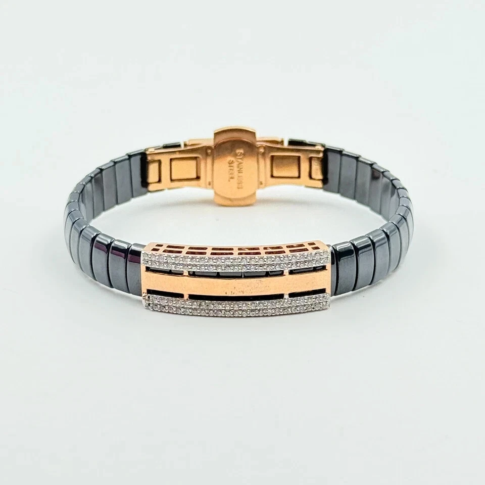 Pulseira masculina de 8 pol. corte redondo 4 quilates com acabamento em ouro rosa 14K com diamante criado em laboratório - Imagem 4 de 4