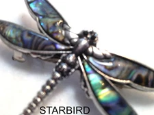  ABALONE DRAGONFLY INLAY SEASHELL BARRETTE 80's VINTAGE