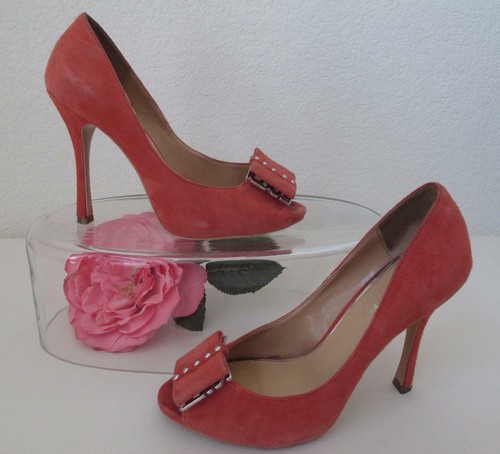 Miss Sixty Suede Studded Buckle Spike Heels Shoes 37 6.5 7 Apricot Coral Orange - Picture 3 of 8