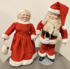 Vintage Artisan Santa and Mrs Claus Porcelain Doll Set by Marlene Robbins 1980s