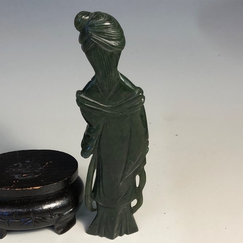 antique deep green Jade Guan Yin 5" statue (23) - Picture 7 of 11