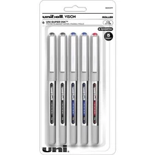 5-Pack uni-ball Vision Fine 0.7MM Black Blue Red Super Ink Uniball Pens - New!