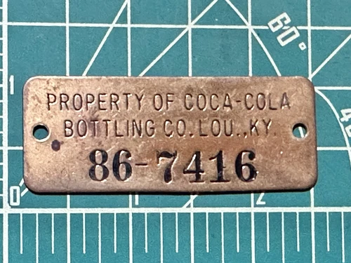 Vintage Coca-Cola Bottling Co. Louisville KY Metal Asset Tag #86-7416