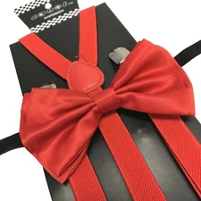 Red Skinny Suspender & Bow Tie Set for Adults Men Women Teens Prom Wedding 