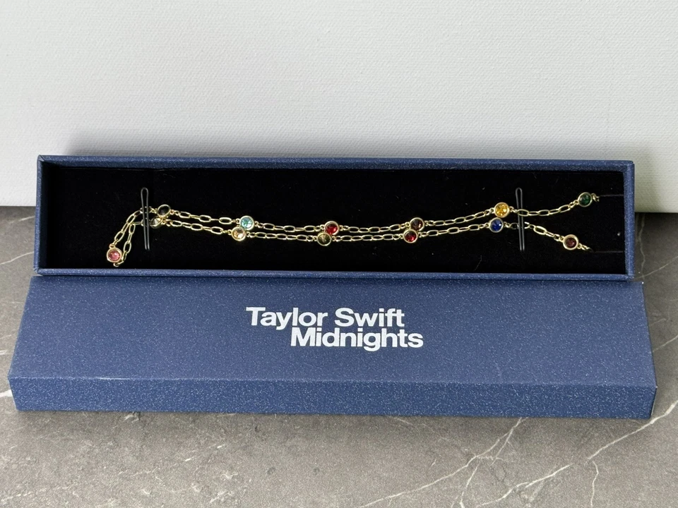 Genuine Taylor Swift Midnights Bejeweled Multicolored Gemstone Gold Necklace