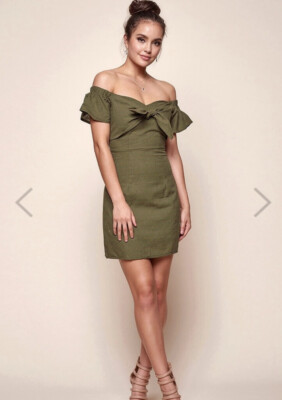 SELFIE LESLIE Emilio Tie Dress Green Khaki Size: XS | eBay