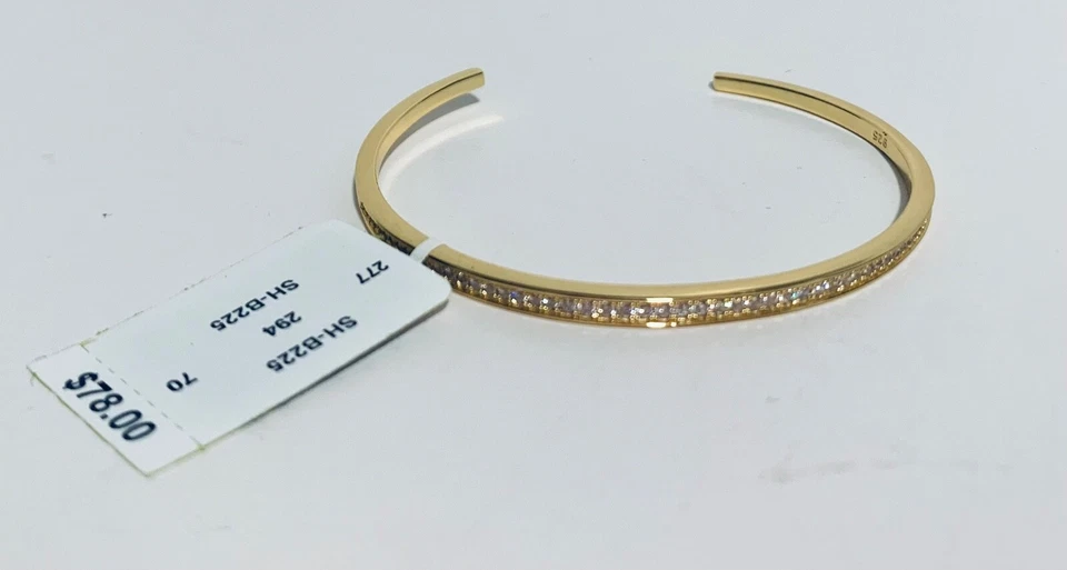 SHASHI AURA 14K GOLD STERLING SILVER CUBIC ZIRCONIA CUFF BANGLE BRACELET NWT - Image 3 of 4