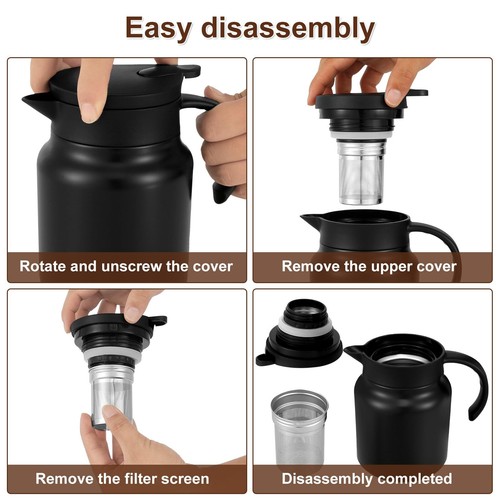 Thermoskanne 1,0L Edelstahl Kaffeekanne Thermo Teekanne Isolierkanne für 24h DE - Bild 8 von 19