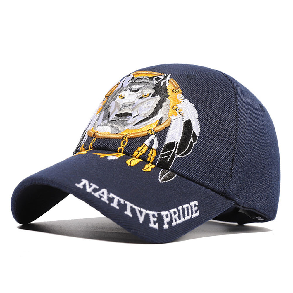 Mens Wolf Embroidered Shield Native Pride Baseball Cap Navy Army Tactical  Hat