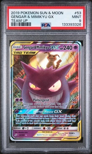 Gengar Mimikyu GX Tag Team PSA 9 53/181 Up Sun & Moon Pokemon 2019