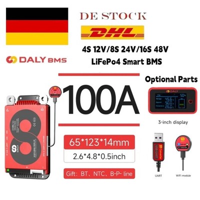 Daly BMS 4S 12V 8S 24V 16S 48V 100A LiFePo4 Akku Smart BMS w/Balance+BT Module