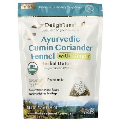 Ayurvedic Cumin Coriander Fennel With Ginger, Herbal Detox Tea, Caffeine Free,