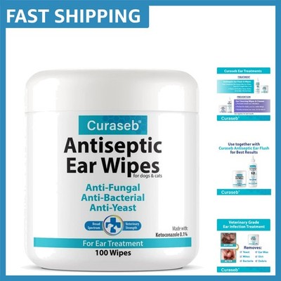 Vet Recommended Cat & Dog Ear Wipes - Soothes Itchy Ears with 100 Counts