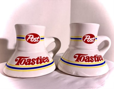 (2)VINTAGE 1980 Promotional PostToasties Cereal Wide Bottom Ceramic NoSpillMug 
