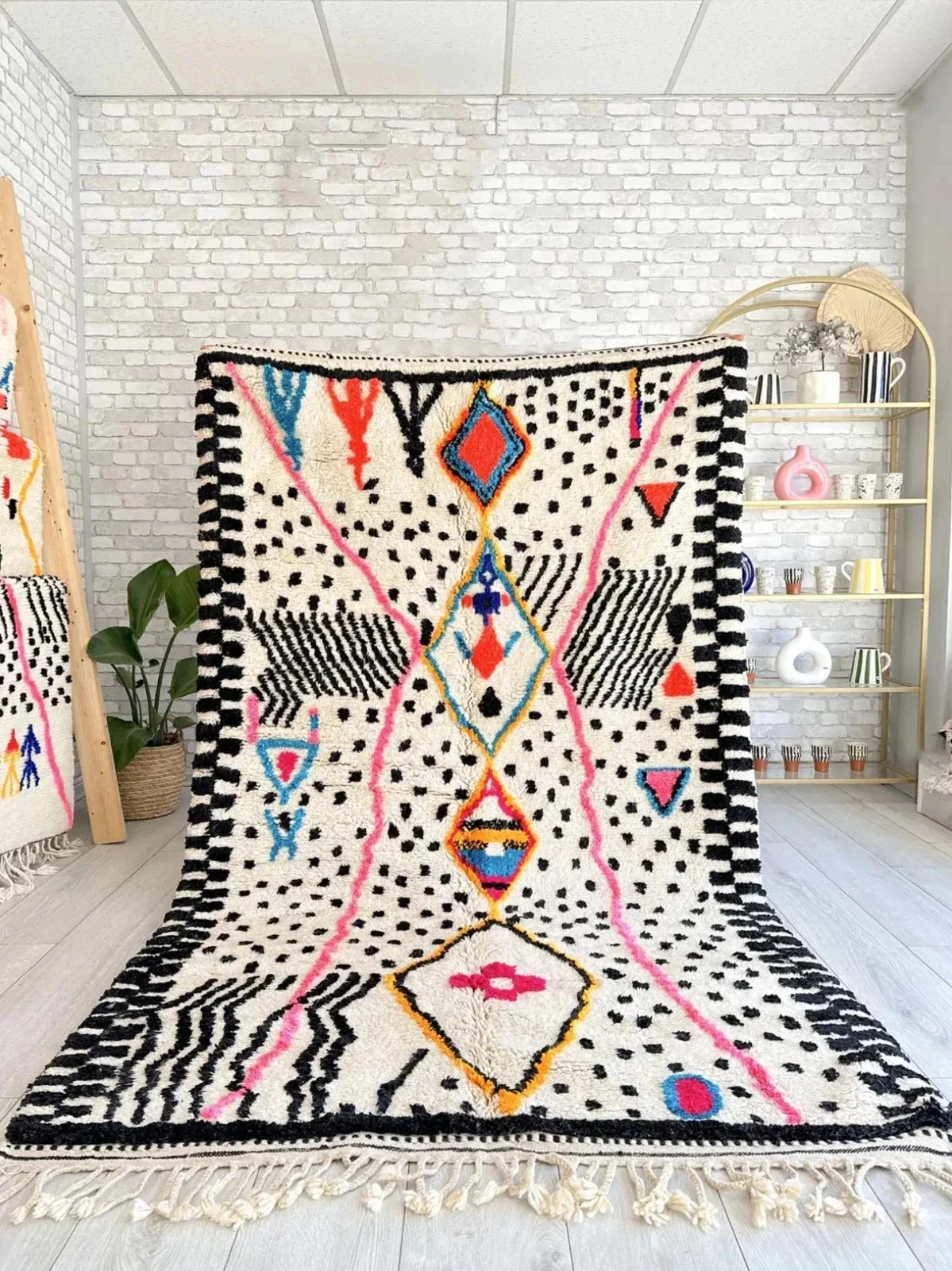 Handmade Geometric Moroccan Berber Wool Rug Color Multicolor Design Carpet Area