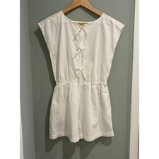 Zara Kids Girls White Linen Blend Bow Back Romper Sleeveless Jumpsuit Size 13-14