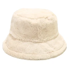 Unisex Winter Faux Fur Fuzzy Bucket Hat Fluffy Warm Hat for Women Men