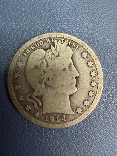 UNITED STATES 1914 - NO MINT MARK BARBER QUARTER VG OR BETTER CONDITION*