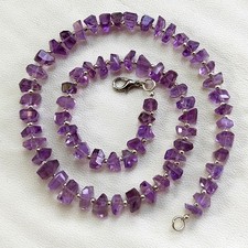 Natural Amethyst Gems 7 to 10 mm Size Faceted Nugget Shape Beads 16" Necklace