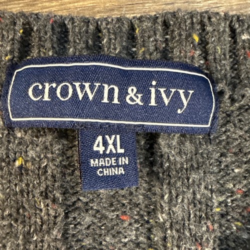 Crown & Ivy Mens Sweater 4XL Gray Pullover Chunky Cable Knit Crewneck Color Dot - Picture 5 of 12