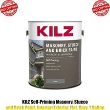 KILZ Self-Priming Masonry, Stucco and Brick Paint, Interior/Exterior, Gray