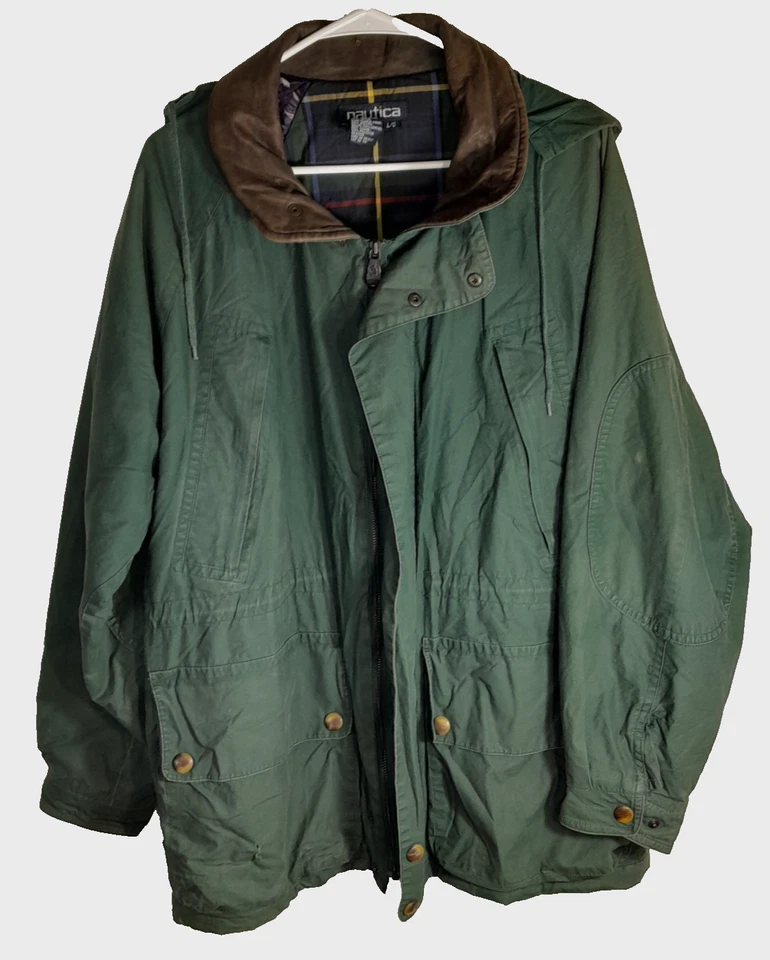 Chaqueta de Colección Nautica Chore Para Hombre Grande Verde Forrada a Cuadros Borde de Cuero Foto 4 de 4