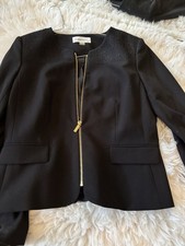 Calvin Klein Women's Black Blazer Jacket Size 8 Short Gold Zipper Long Sleeve