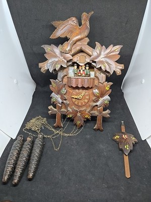 Musical Cuckoo Clock With Dancers - Black Forest Schneider Germany UNTESTED