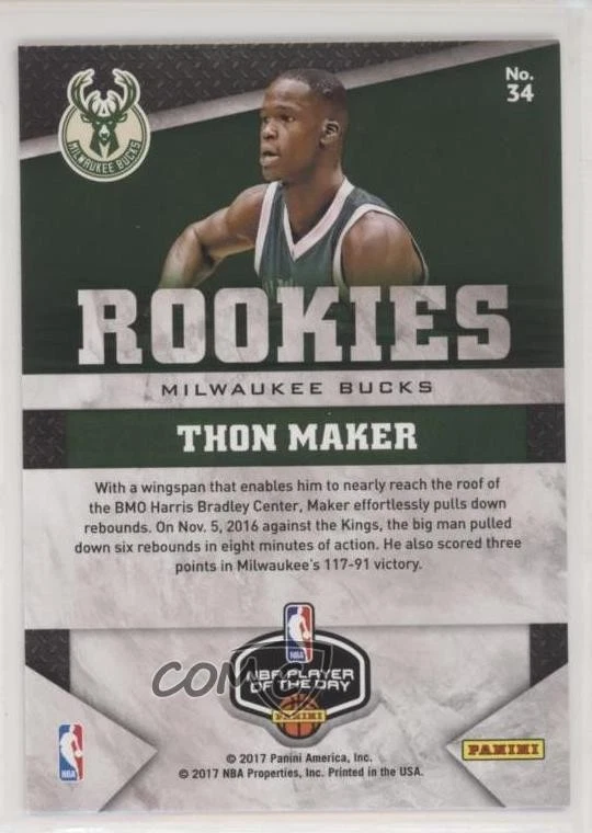 2017 Panini Player of the Day Rookies Thon Maker #34 - Image 2 of 2