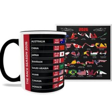 F1 Formula One 2026 Race Calendar Coffee Mug & Circuit Dates Ceramic Coaster Set