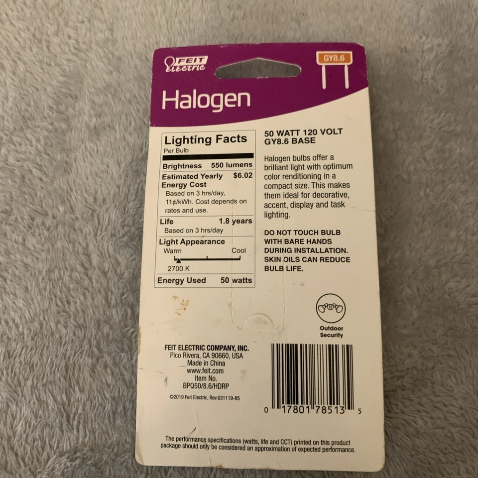 Feit Electric Dimmable Light Bulb GY8.6 Bi-Pin Base T4 50W Bright White - Image 2 of 2