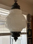 26” Vintage Mid Century Modern Hanging Milk Glass Swag Lamp