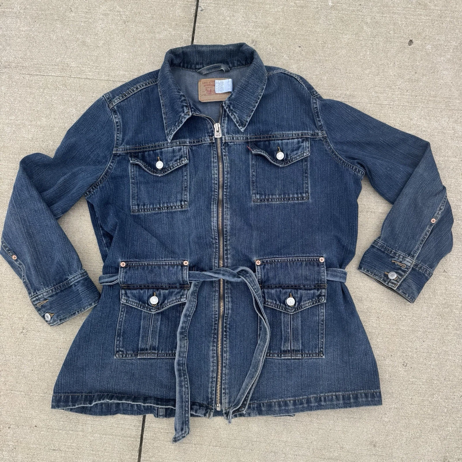 VINTAGE Y2K Levis Bush Jacket Full Zip Denim Jean Jacket Belted Chore 2X #1225